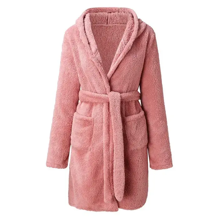 Femmes Robe de bain hiver moelleux en peluche pyjamas dames Sexy à capuche