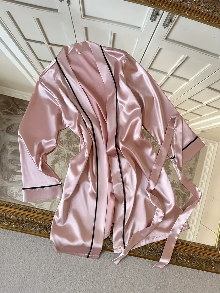 Robe de nuit élégante pour femme, col en V, ceinture à nouer, pyjama ample, décontracté et confortable, peignoir de chambre, vêtements de détente, vêtements de nuit