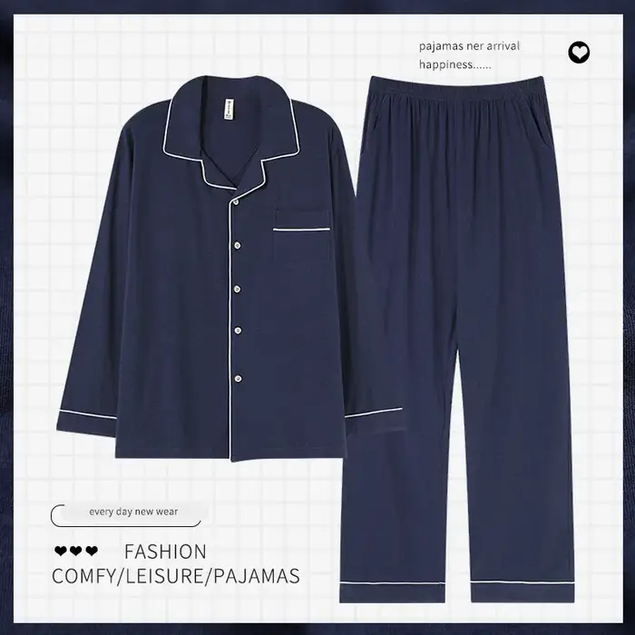 Homme Pyjamas ensembles printemps automne à manches longues doux coton