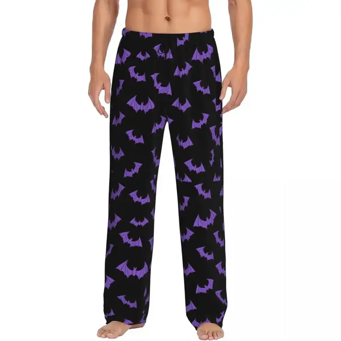 Pantalon de pyjama noir et violet pour hommes, vêtements de nuit avec poches