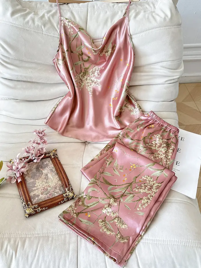 Ensemble de pyjama pour femmes à imprimé cerise tendance, haut et short élégants, vêtements de nuit 