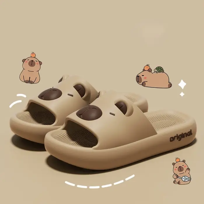 Capybara mignon dessin animé pantoufles doux intérieur extérieur antidérapant diapositives épais dou