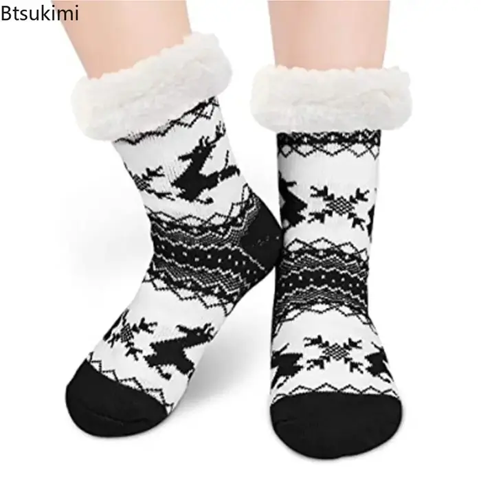 Cadeau de noël pantoufles chaussettes femmes hiver peluche doux flou sol femme moelleux concepteur Silicone anti-dérapant poignée chaussette cerf wapiti