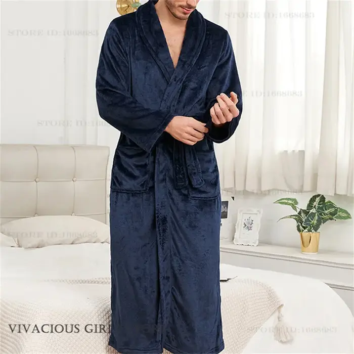 Flanne hommes Robe longue à capuche Kimono peignoir Robe Homewear automne hiver épaissir chaud vêtem