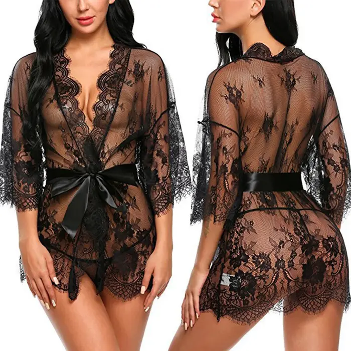 Robe de nuit transparente en dentelle pour femme
