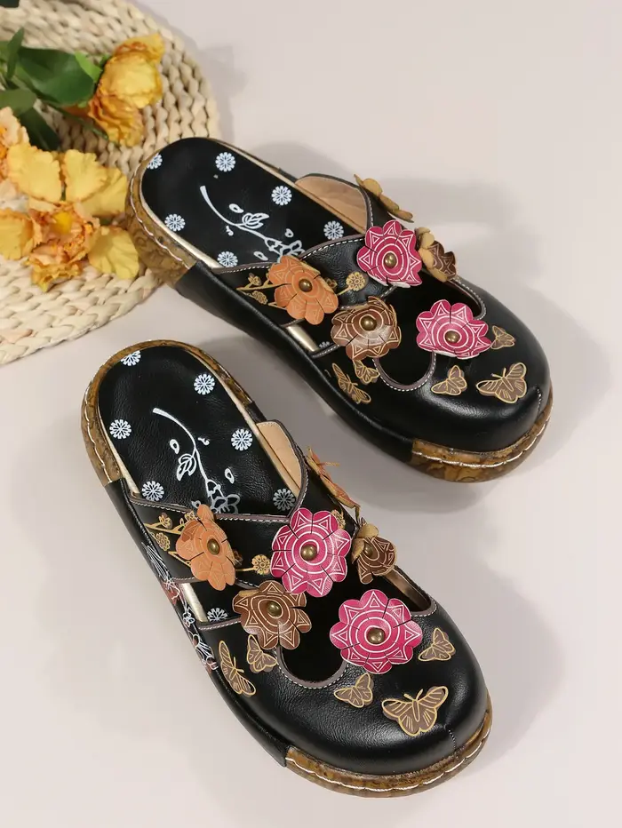 Baotou-Pantoufles rétro en fleurs de prunier pour femmes, sandales coordonnantes à semelle optique t