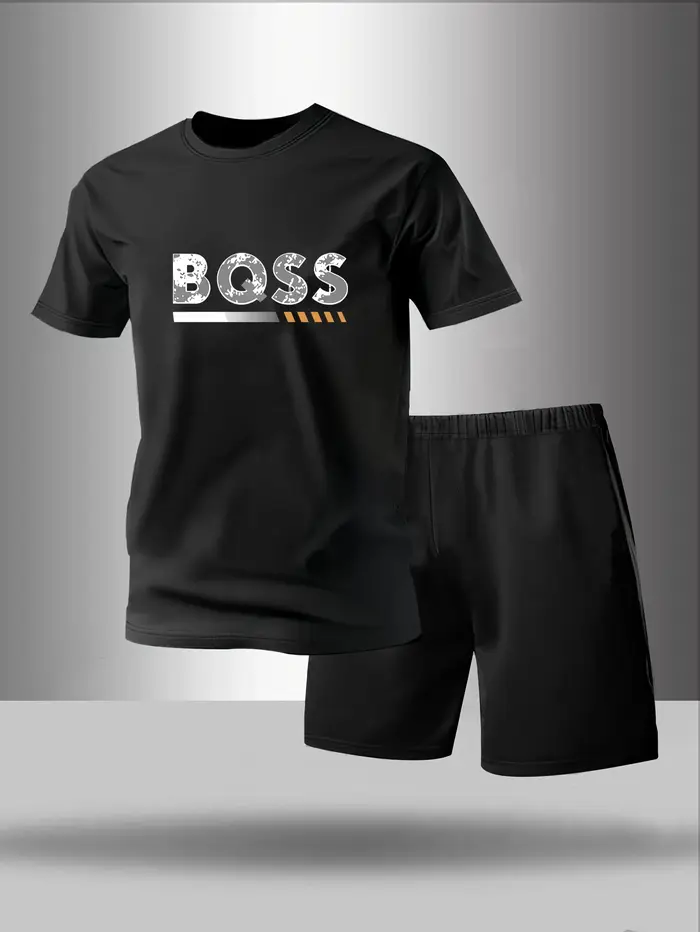 Pyjama deux pièces pour homme manches courtes et shorts motif lettres tendance ensemble pour le prin