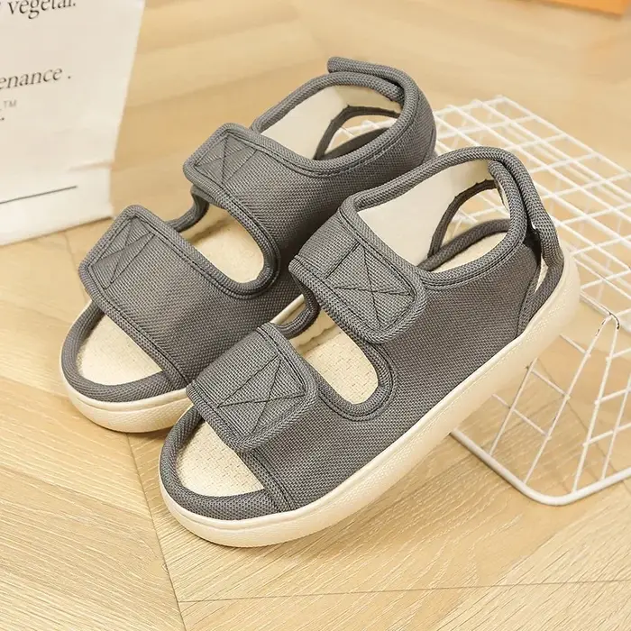 Pantoufles d'extérieur en lin à pieds larges réglables, chaussures de marche décontractées à fond ép