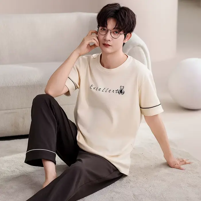 Ensemble pyjama pour Couple, 100% coton, pour hommes et femmes, haut court + pantalon Long, été
