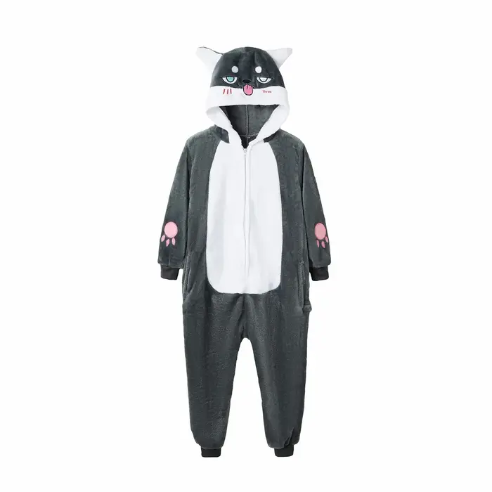 Pyjama tout-en-un chat violet de dessin animé pour adultes et enfants, adapté aux couples et aux par