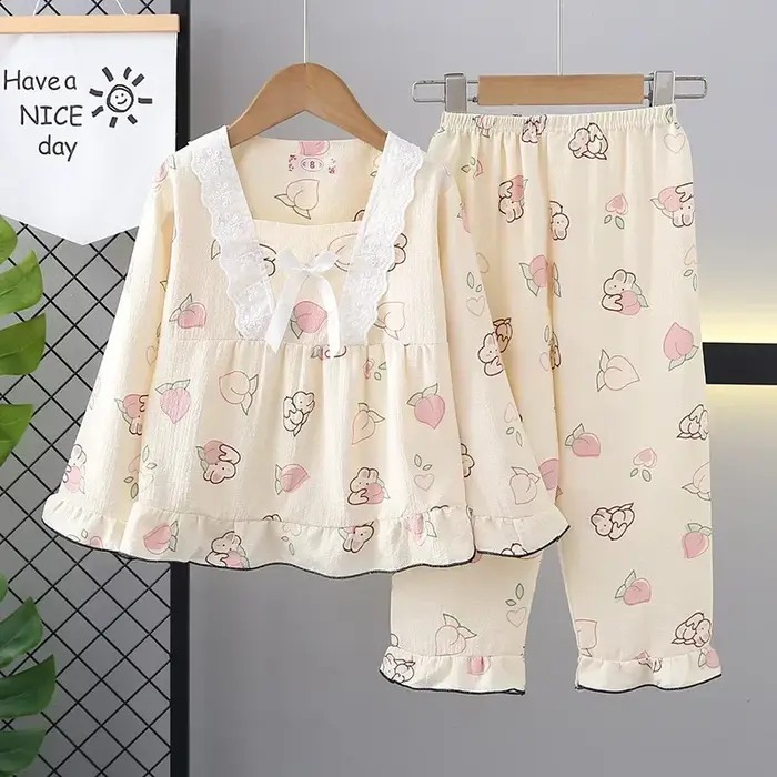 Nouvelle mode filles dessin animé lapin pyjama ensembles à manches longues vêtements de nuit enfants décontracté