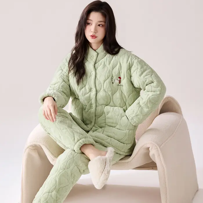 Hiver femmes vêtements trois couches pince coton Pijama femme épais vêtements de nuit