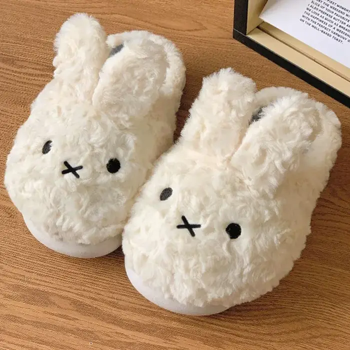 Pantoufles d'hiver en peluche Anime Miffy, dessin animé, kawaii, en coton, pour la maison, antidérap