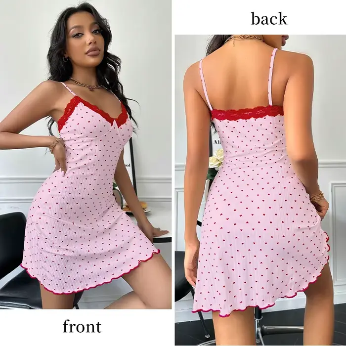 Chemise de nuit sexy pour femme à motif cœur