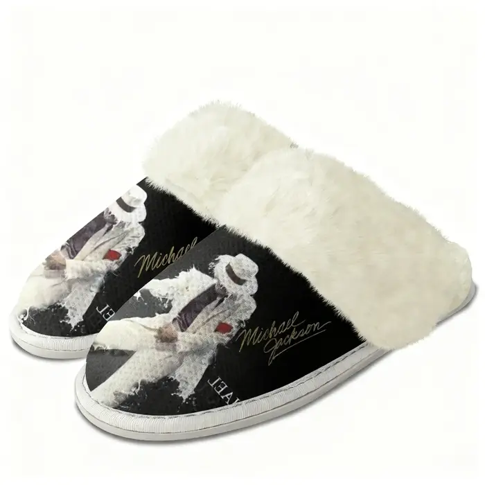 Pantoufles en peluche Michael Jackson, chaussures chaudes pour la maison, pantoufles légères thermiq