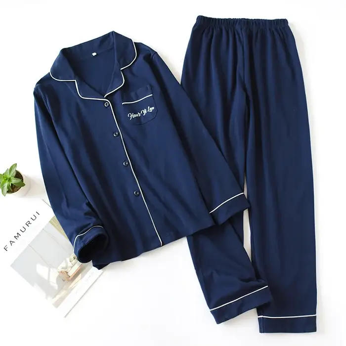 Nouveau 2026 hommes décontracté doux coton pyjama ensembles printemps automne confortable à manches