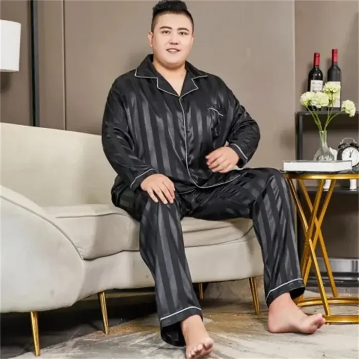 5XL 165kg grande taille pyjamas hommes printemps Satin soyeux vêtements de nuit à manches longues