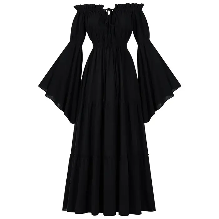 Robe médiévale vintage pour femmes, épaules dénudées, volants longs, robes de la Renaissance victori