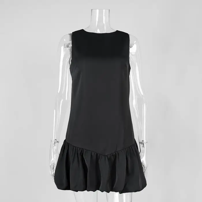 Robe Courte Sans Manches 2026 Nouvelle Collection Été Femme Design Épissé Noir Style Bud