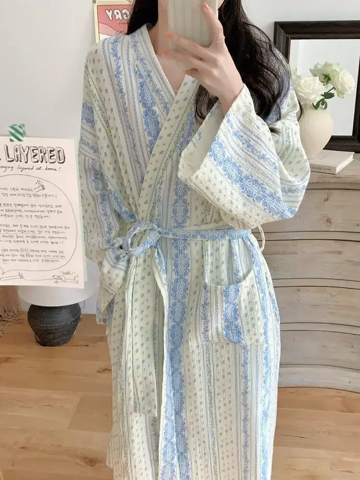 Robe de chambre pour femme printemps-automne, peignoir à manches longues, style Pure Desire, doux et