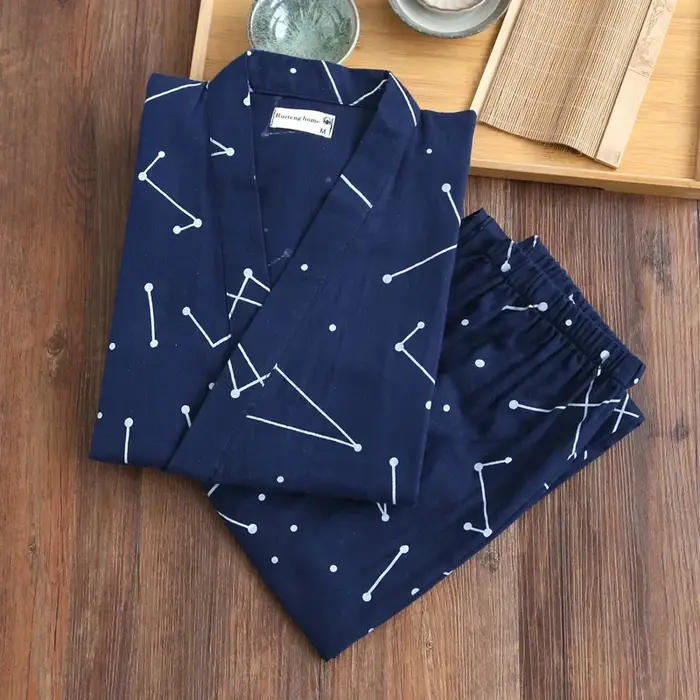 Ensemble pyjama kimono de style japonais à sept manches pour femme, vêtements de maison en gaze de c