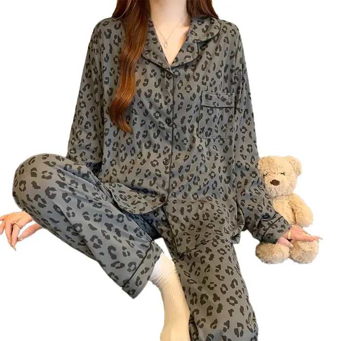 Pyjama imprimé léopard gris de Style coréen pour femmes