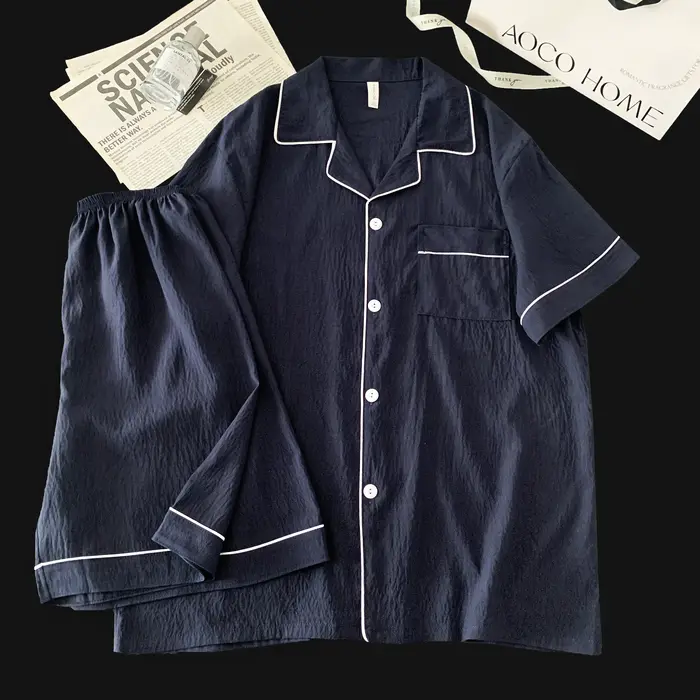 Ensemble de pyjama pour homme de haute qualité L-5XL, haut à manches courtes à col rabattu et short