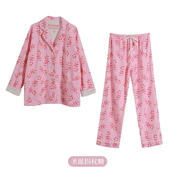 2025 pyjama costume 100% coton 2 pièces ensemble femmes imprimer dessin animé vêtements de nuit à manches longues pantalon ensemble automne vêtements de détente vêtements de maison