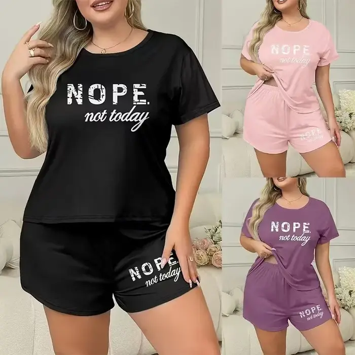 Ensemble de pyjama pour femmes grandes tailles - Imprimé cœur tendance