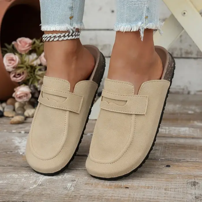 Nouvelles mules en liège et daim pour femmes, style sabot, antidérapantes, classiques, pour l'extéri