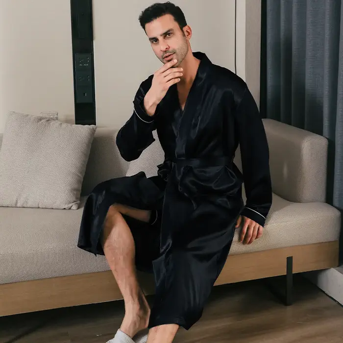 Pyjama en soie fine surdimensionné pour hommes peignoirs à manches longues vêtements de maison