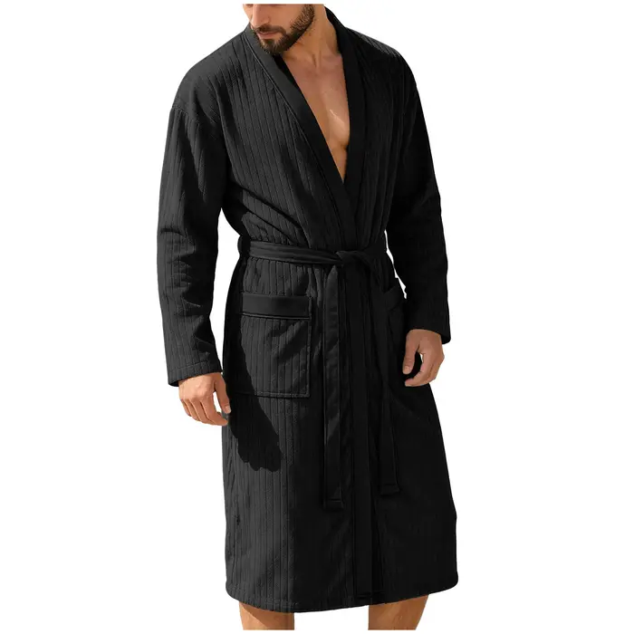 Peignoir en tricot grande taille pour homme, séchage rapide, avec ceinture, color block, long, pour