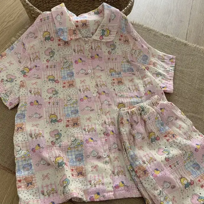 Pyjama pour femme motif dessin animé mignon, ensemble de vêtements d'intérieur en coton nuage doux e