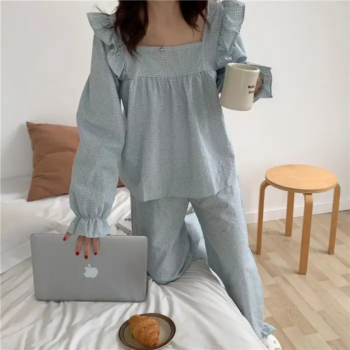 Ensembles de pyjama à carreaux Harajuku pour femmes
