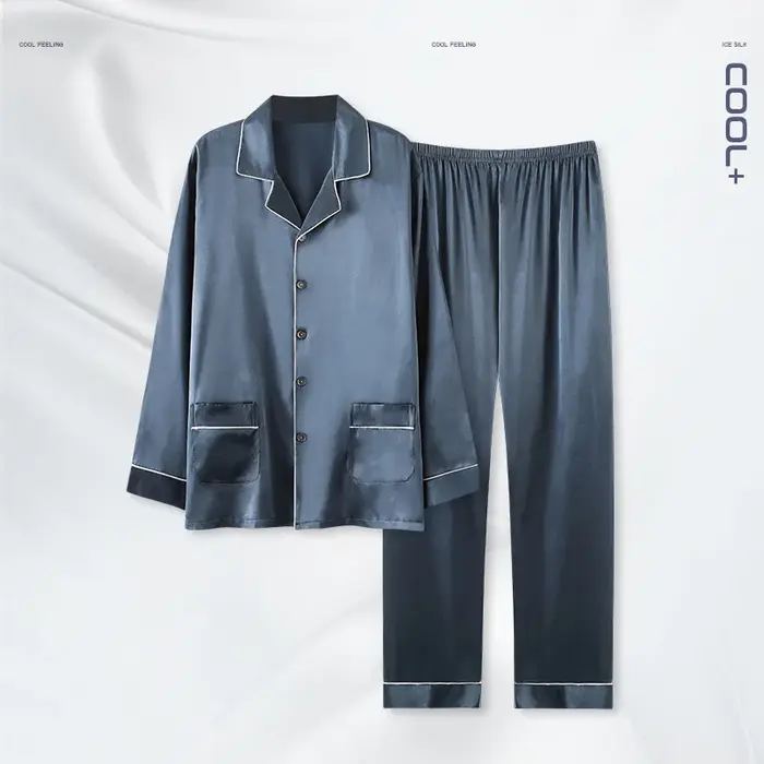 Grande taille L-4XL hommes glace soie pyjamas ensemble printemps automne maison vêtements mâle Cardi
