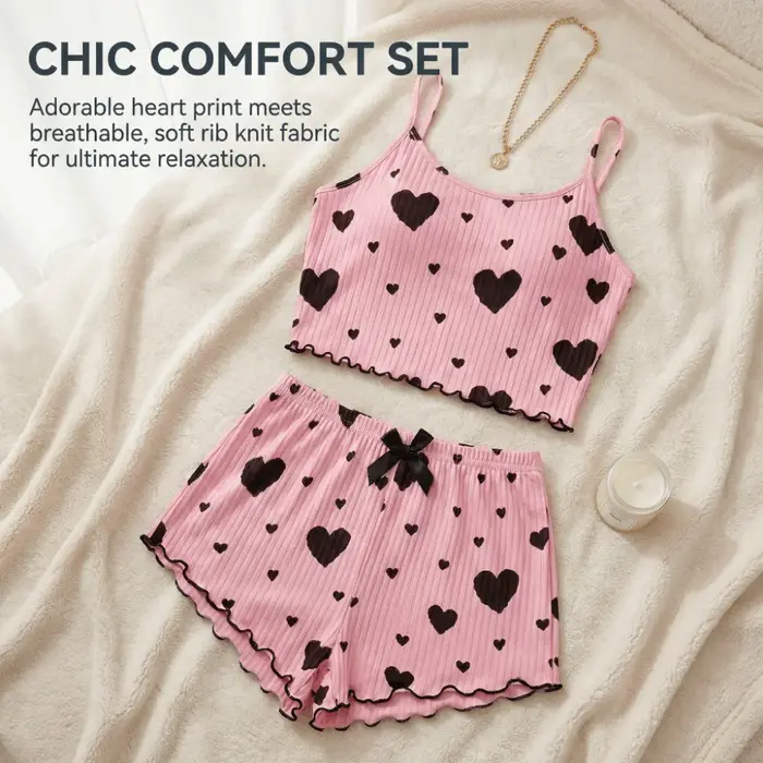 Ensemble de pyjama décontracté pour femme avec motif cœur