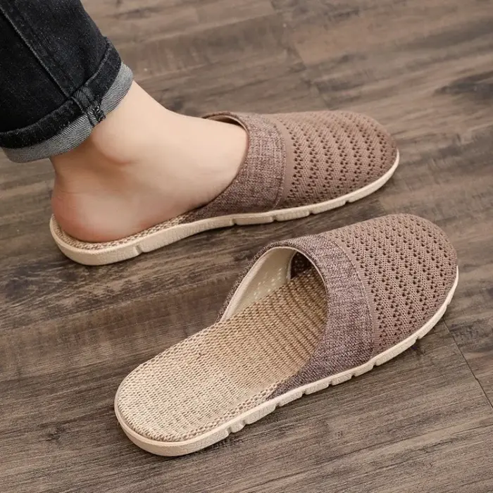 Chaussons d'intérieur respirants en lin pour femmes et hommes
