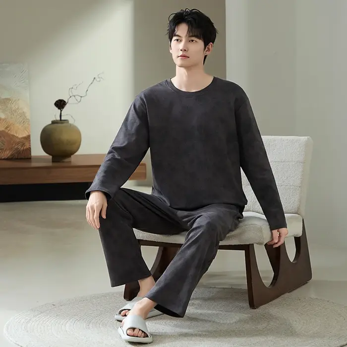 Grande taille L-5XL hommes pyjamas ensemble tricoté coton vêtements de nuit mâle automne à manches longues