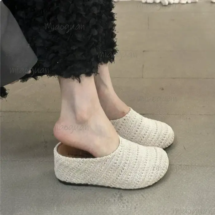 Baotou – demi-pantoufles tressées pour femmes, chaussures d'été décontractées à fond plat, respirant