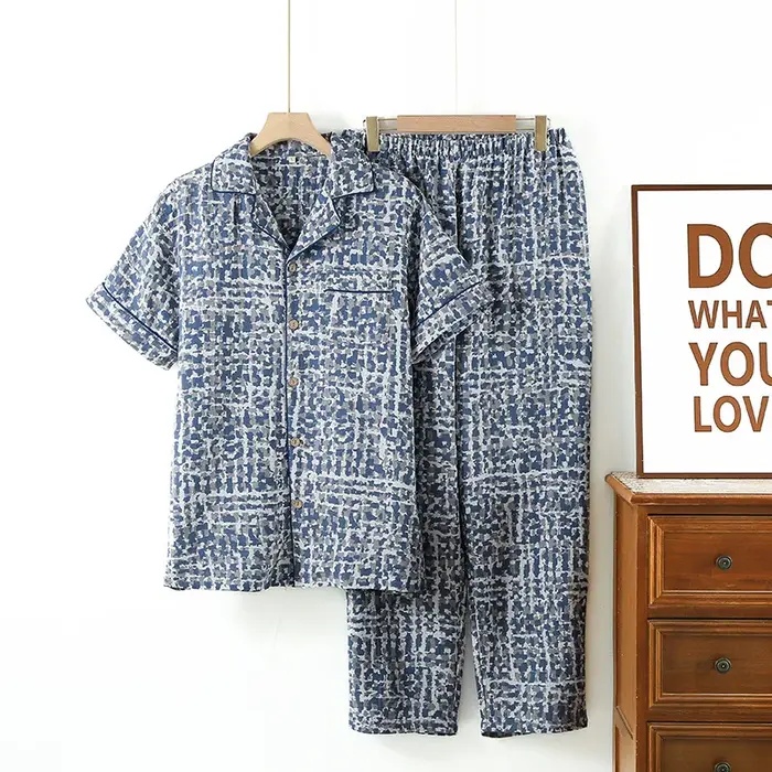 Ensembles deux pièces pyjamas pour hommes été à manches courtes vêtements de nuit en coton pyjama ensemble homme