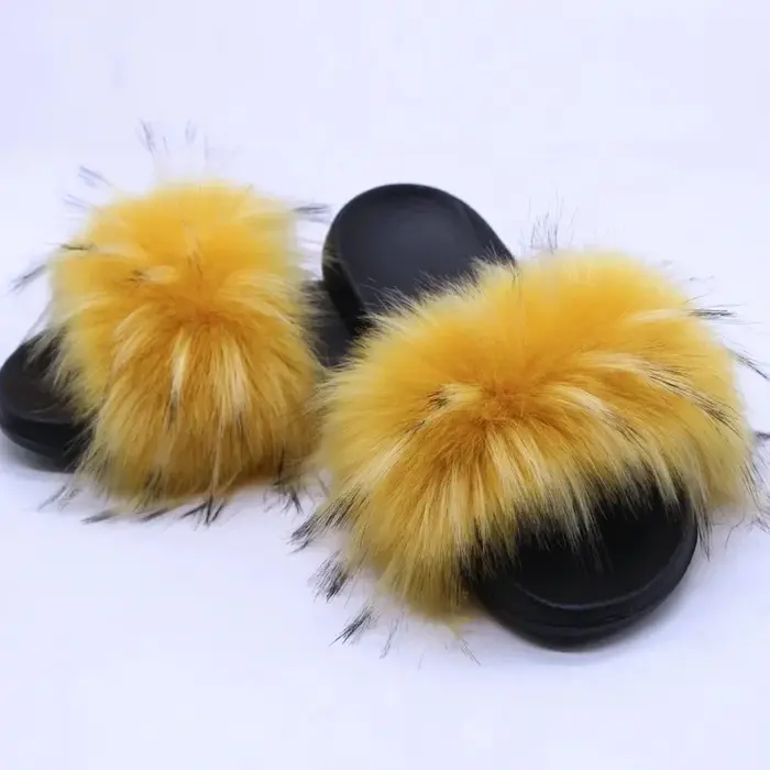 Pantoufles en fourrure de renard pour femmes, nouveau Style, chaussures à enfiler au Design Simple, 