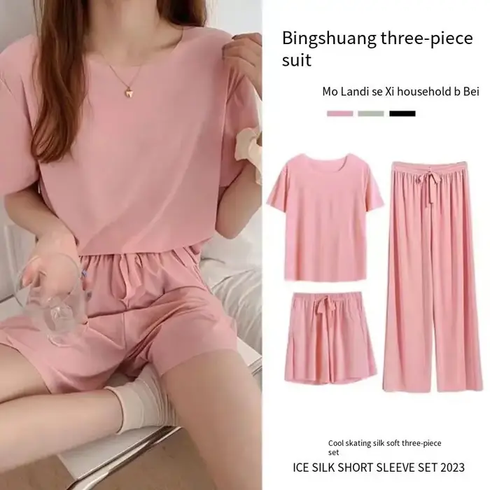 Ice-Ensemble pyjama trois pièces pour femmes, vêtements de maison pour femmes, vêtements de nuit simples, loisirs confortables, vêtements de nuit pour filles