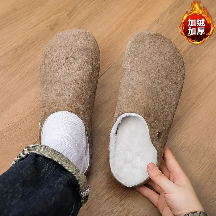 Chaussons en coton élastiques antidérapants, intérieur en polaire épaisse et duveteuse, semelle plat