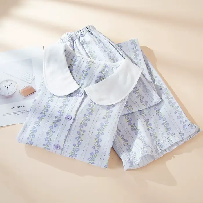Cottagecore ensemble pyjama pour femmes 100% coton imprimé fleuri à manches longues vêtements de nuit doux col claudine