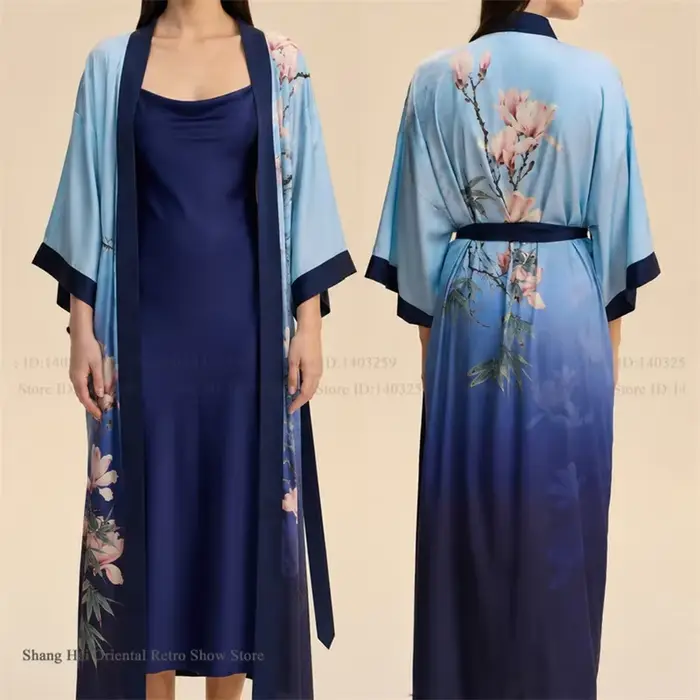 Ensemble 2 pièces de vêtements d'intérieur pour femme : Robe longue élégante à imprimé floral