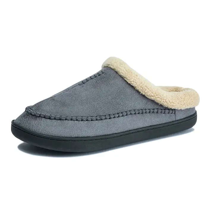Pantoufles d'hiver en daim noir pour hommes, pantoufles d'intérieur chaudes, chaussures de maison im