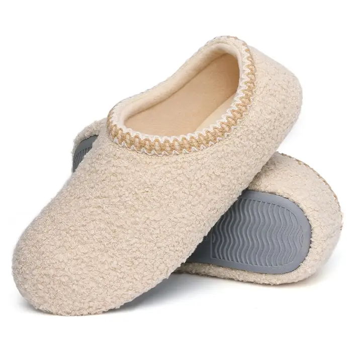 Comwarm Teddy polaire chaussons pour femmes plat décontracté diapositives intérieures antidérapant extérieur