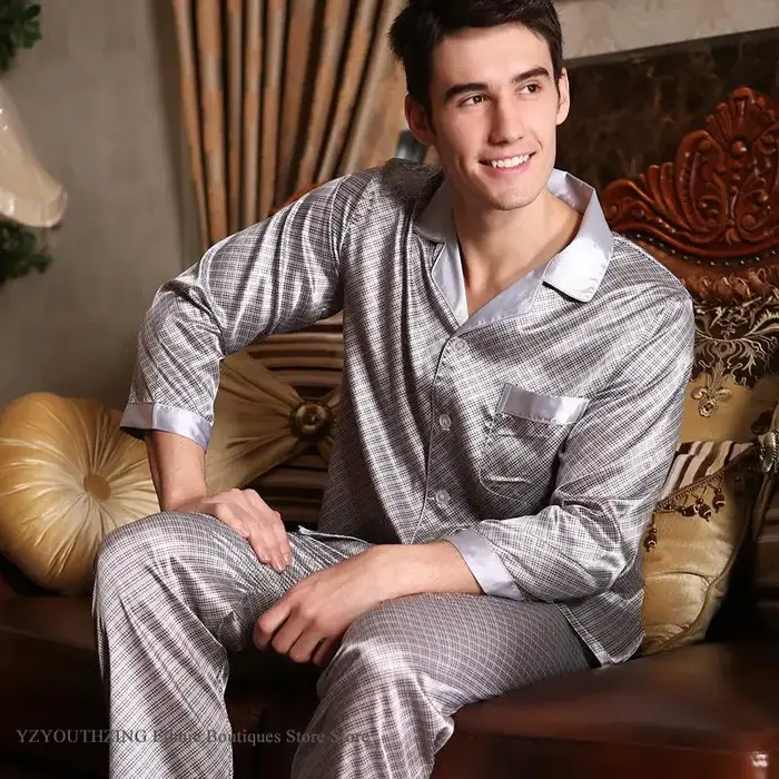 Printemps automne nouveau mâle 2 pièces Pyjamas ensemble vêtements de nuit imprimé à manches longues pantalon Pijamas