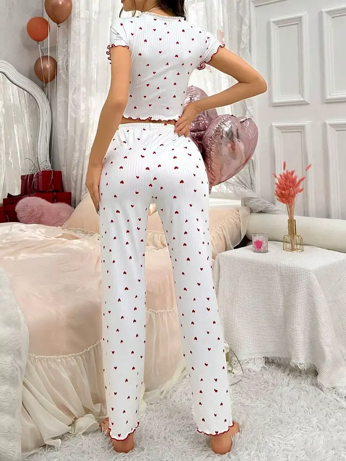 Ensemble de pyjama pour femmes à imprimé cœur