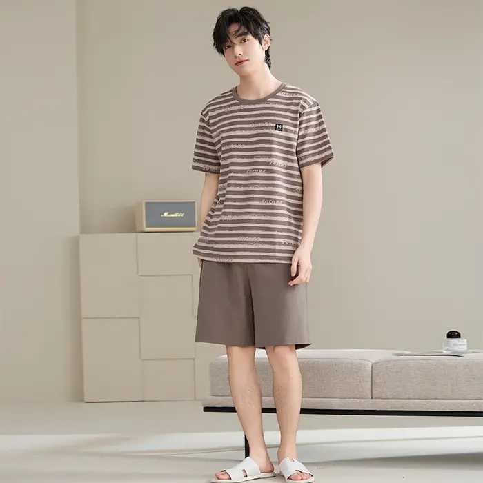Grande taille M-4XL hommes rayé pyjamas ensemble été 100% coton à manches courtes Pijama mâle vêtements de nuit décontractés